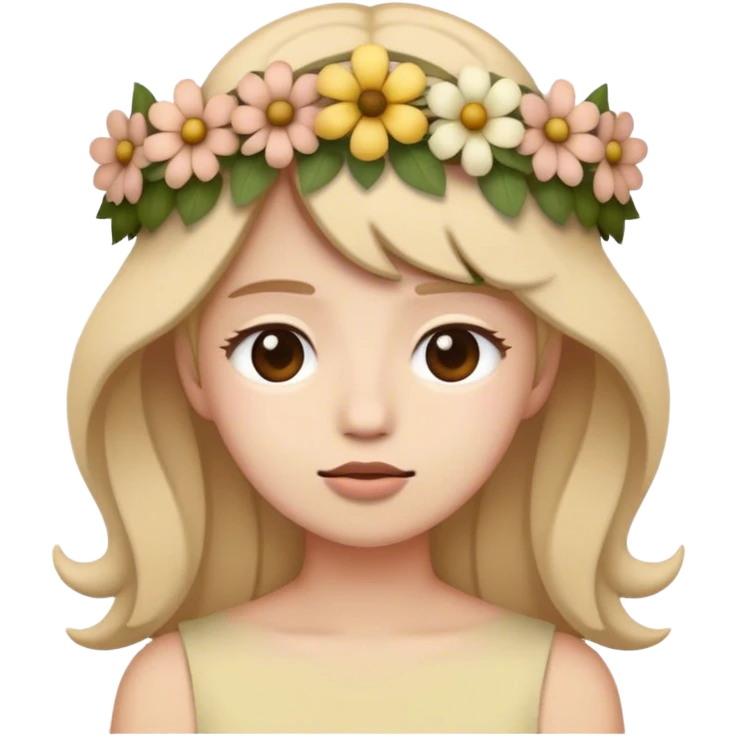 a shush emoji wearing a muted colour flower crown emoji