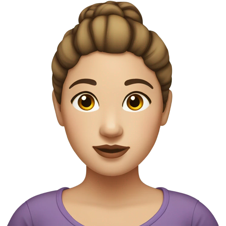 Chubby girl with highlighted brown hair in a bun with freckles and hazel eyes and light skin  emoji