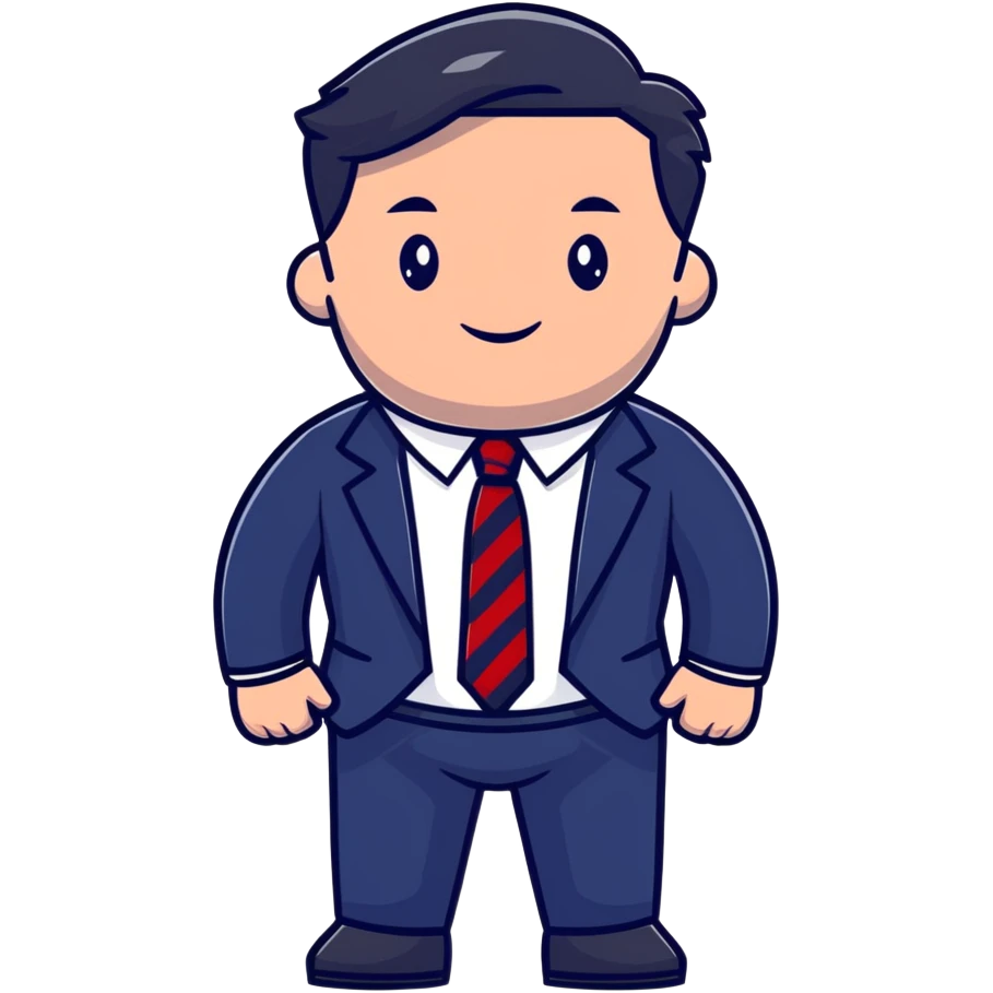 man wearing a dark blue-gray business suit with black horizontal stripes on the arms and legs, white shirt and red tie emoji