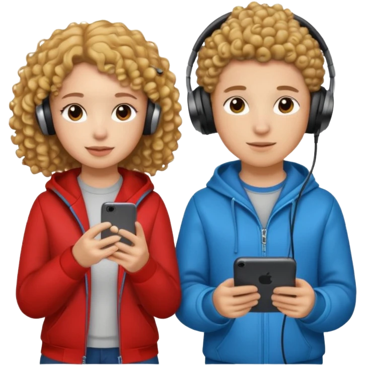 curly haired with headphones in girls and boys emoji