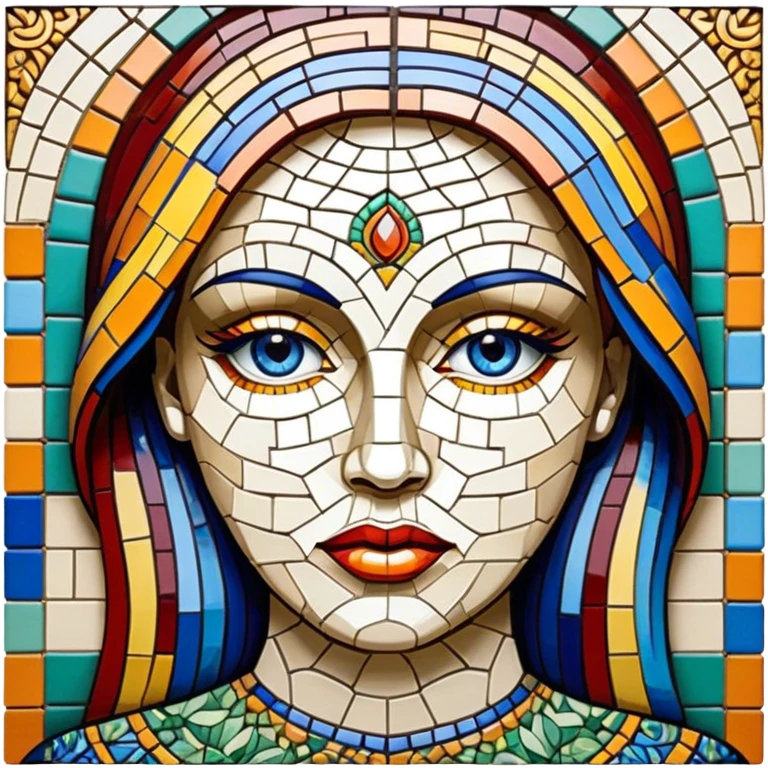 Mosaic art icon, colorful tiles forming a detailed picture, like a landscape or portrait, intricate patterns, some tiles in process of placement, minimalistic style, clean lines, transparent background. emoji