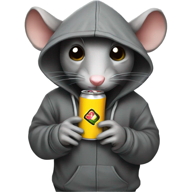 Rat with hoodie drinking energy drink emoji