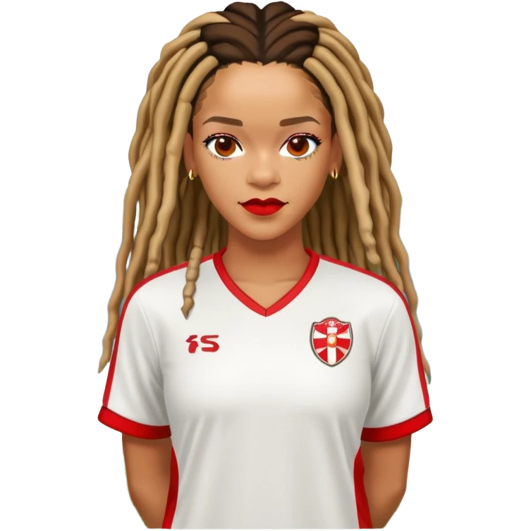 Rihanna soccer mom dreadlocks island red and white jersey emoji