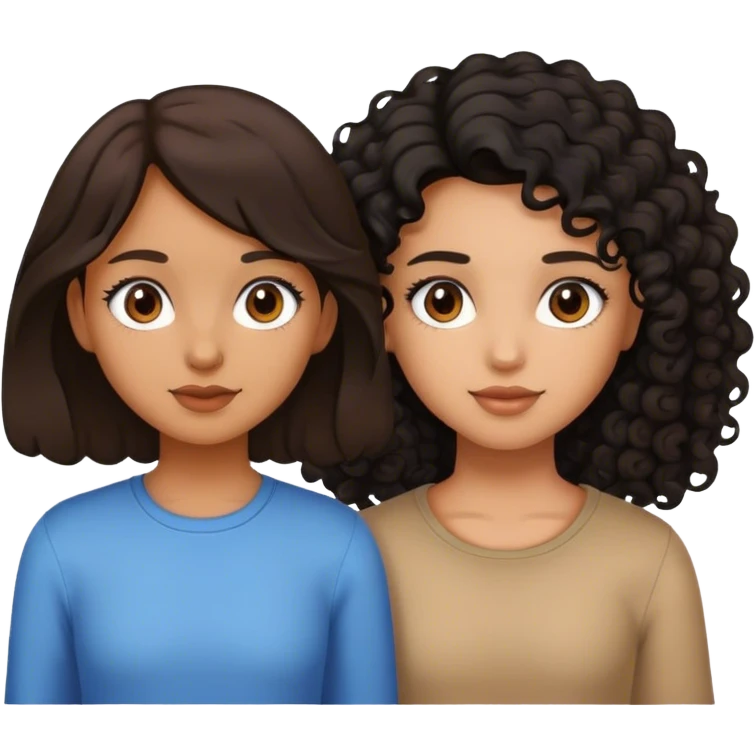 A girl with straight brown hair and a girl with curly black hair emoji