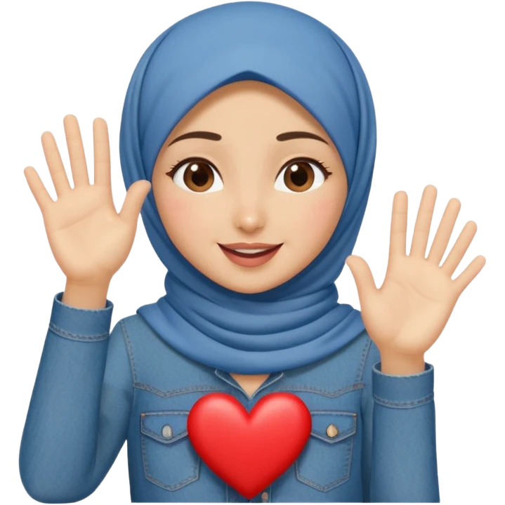 Turkish beautiful finish Konya girl denim hijab and heart dress and wink her hand goodbye  emoji