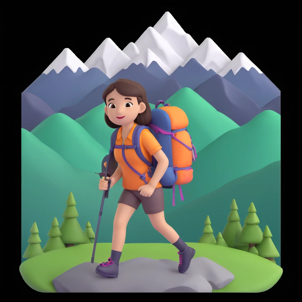 girl back packing mountains in background, close up pose emoji