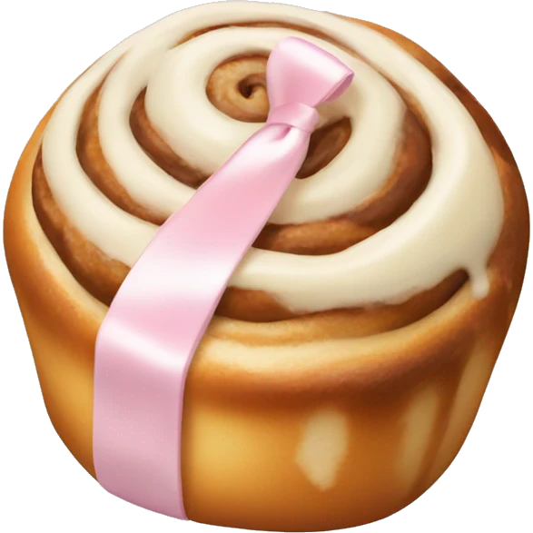 brown cinnamon roll with white chocolate and light pink bow on it emoji