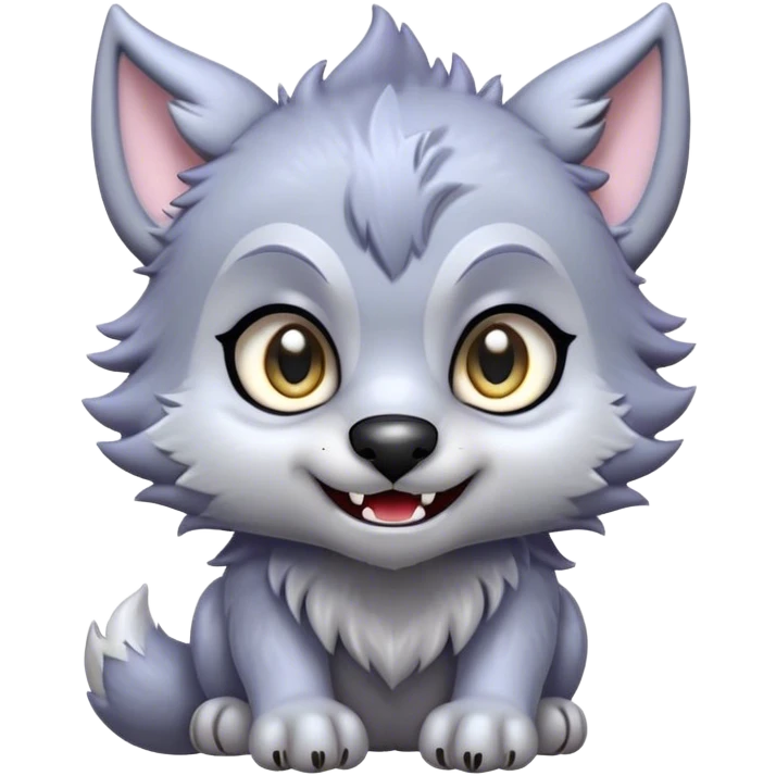Cinematic Cute Werewolf Portrait Emoji, with a cuddly, miniature lupine form in soft moonlit grays and silvers, featuring oversized sparkling eyes and a sweet, endearing snarl, simplified yet irresistibly adorable, highly detailed with a gentle glowing outline that captures the playful, heartwarming essence of a little werewolf! emoji