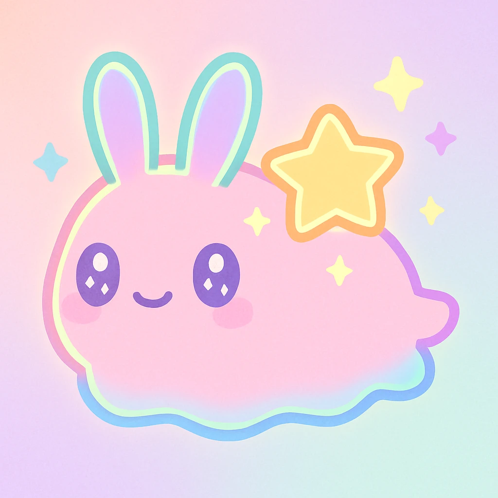 kawaii neon star glitter sea bunny, cute, pastel, sparkly, big eyes emoji