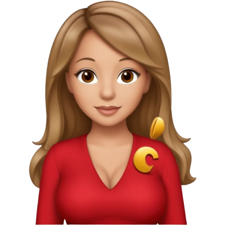 Mariah Carey brown eyes, dark blonde hair, red outfit emoji