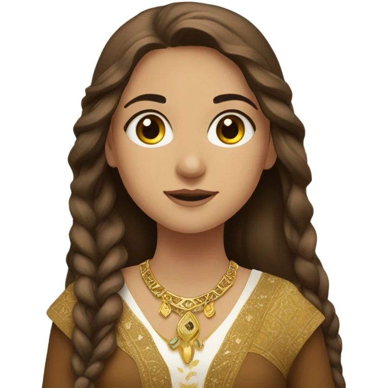  girl emoji in kurdish dress and long brown hair with gold accessories  emoji