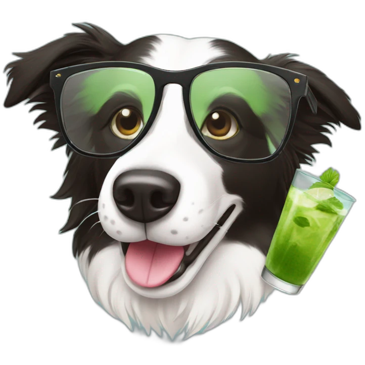 border collie with glasses drinking mojito emoji
