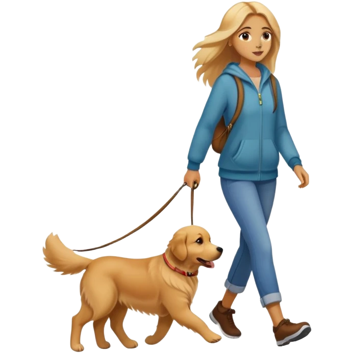Beautiful girl walking a golden retriever dog emoji