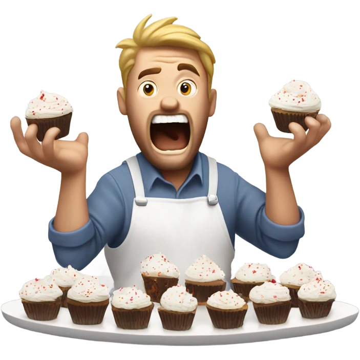 white man destroying cupcakes with his hands emoji