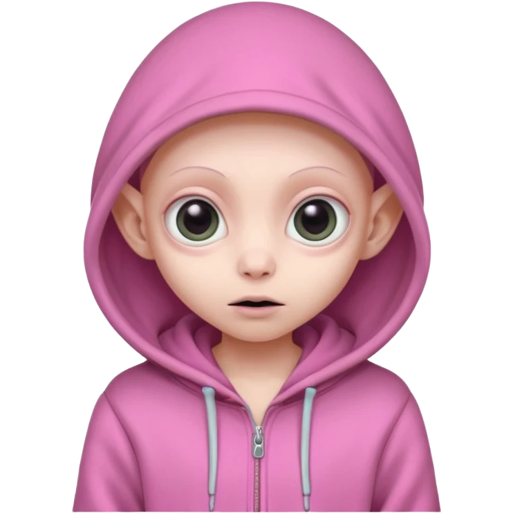 Aliens Pink, hoodie, cute big eyes, thin ears, half body emoji
