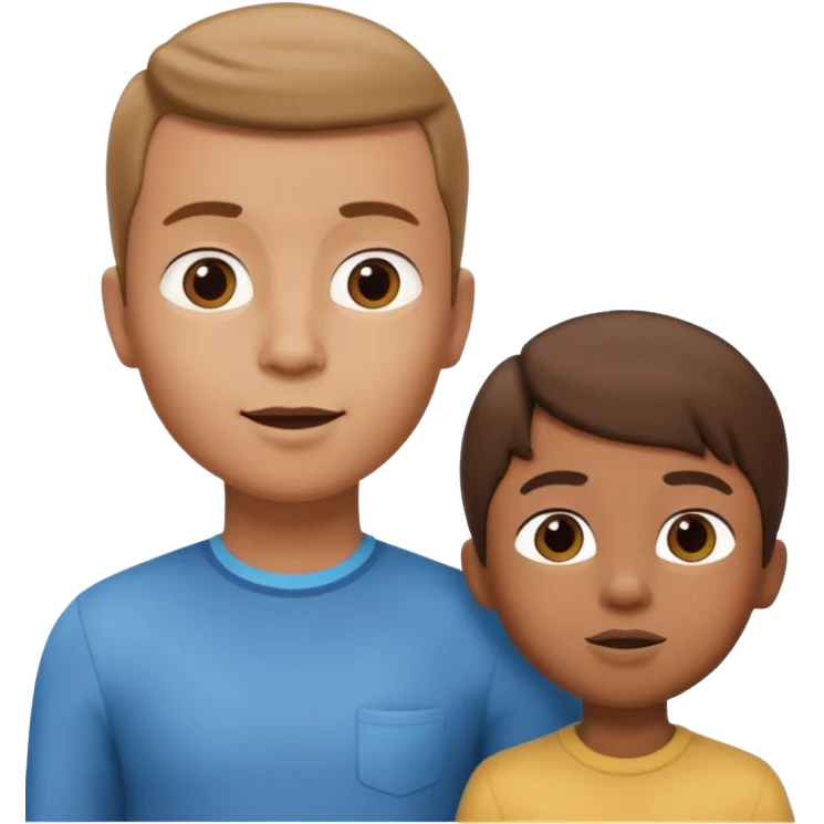 A 3D cartoon child looking up at a tall adult, white background, friendly expression, Memoji-style. emoji