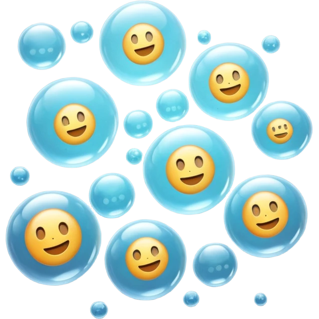 3D iPhone style emoji of free-floating bubbles, scattered randomly in the air, translucent and shiny, various sizes, not contained in any circle, isolated on white background, soft shadows, high detail,  emoji
