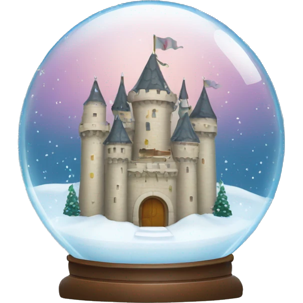 Snow globe with a castle inside and snow falling in it emoji