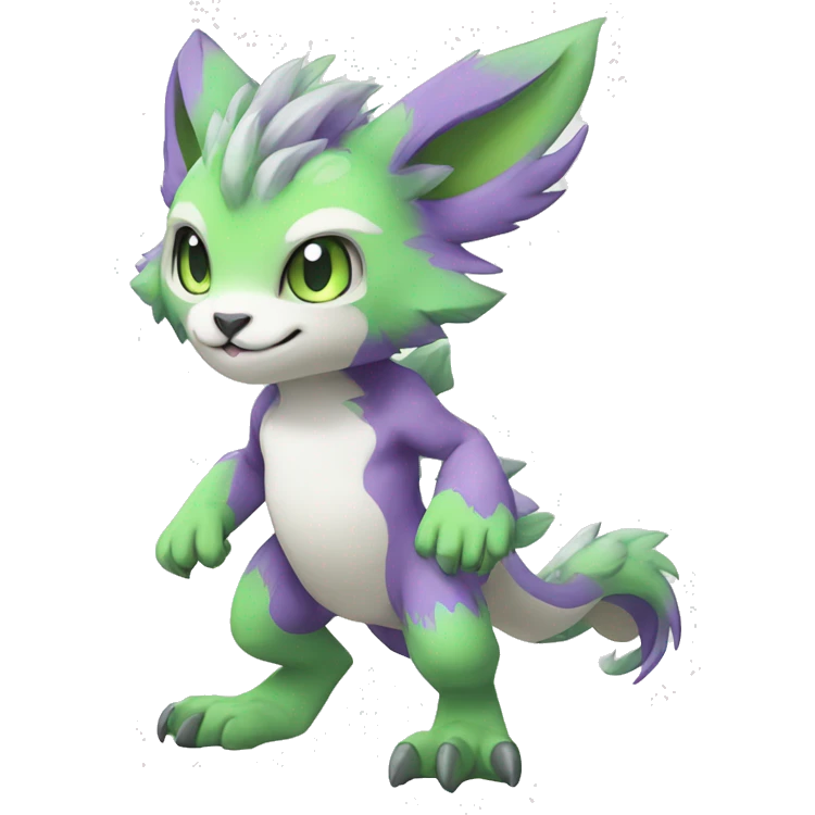 Cute cool green white purple animal hybrid Fakemon full body emoji