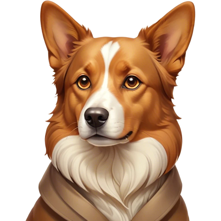 Cinematic Noble Domestic Dog Portrait Emoji, Poised and dignified, with a well-proportioned build and a neatly groomed coat of warm, inviting tones, expressive eyes radiating loyalty and wisdom, Simplified yet sharp and sophisticated features, highly detailed, glowing with a soft, dignified glow, high shine, intelligent and steadfast, stylized with an air of understated charm, focused and attentive, soft glowing outline, capturing the essence of a watchful and confident domestic dog that feels as though it could step out of the screen with effortless authority! emoji