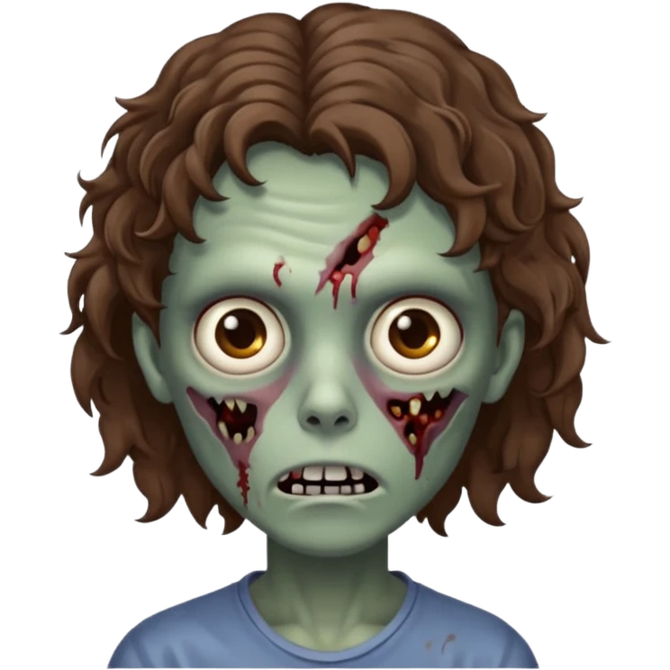 Zombie with lil bit curly medium brown hair emoji