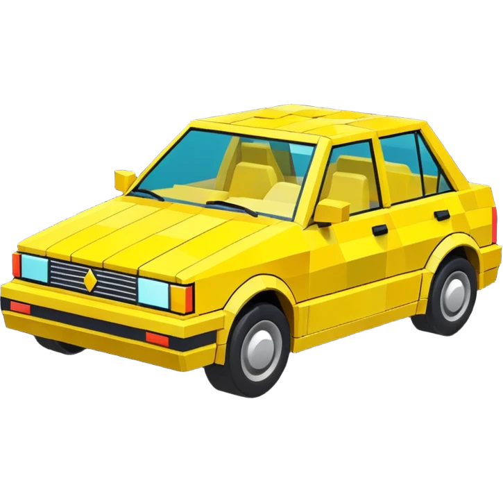 3D render of Low-Poly Car, digital glitch art aesthetic, data corruption visual, blocky vehicle made of bright yellow triangles, pixelated distortion, emoji style, isolated on white background --v 6.0. emoji
