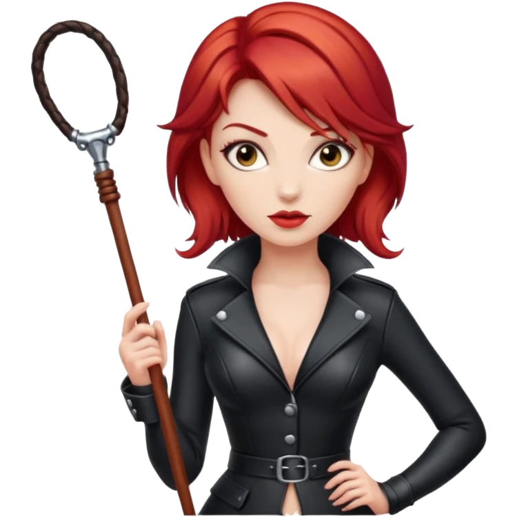 Dominatrix with red hair holding a whip emoji