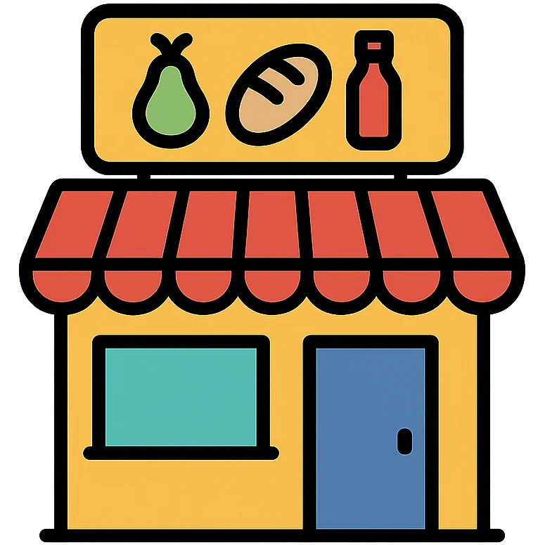 grocery store icon, flat color style, bold and easy to identify, modern look emoji