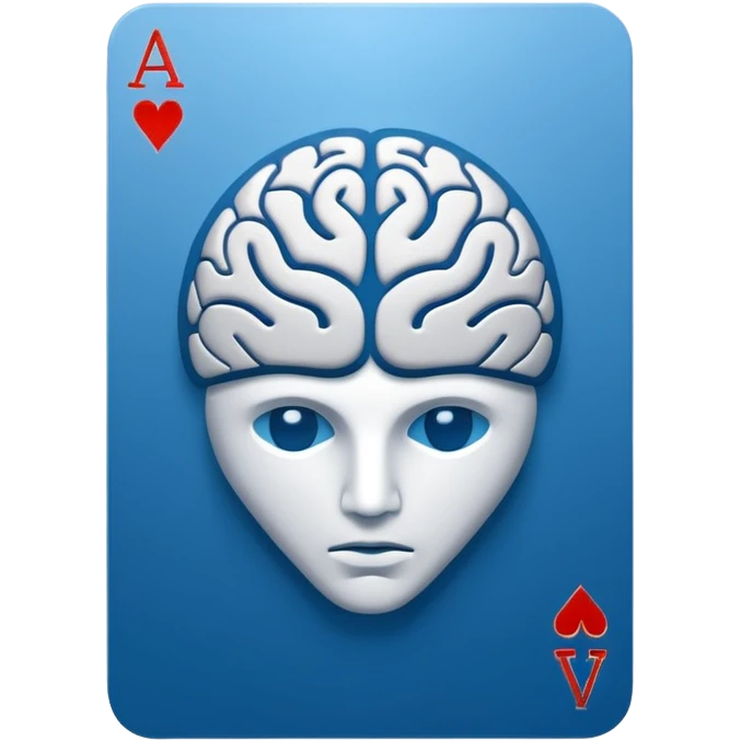 minimalist app icon, a face-down playing card, intricate back design with a stylized brain symbol in the center, monochromatic blues, isometric view, clean vector style, white background --style raw --stylize 150 emoji