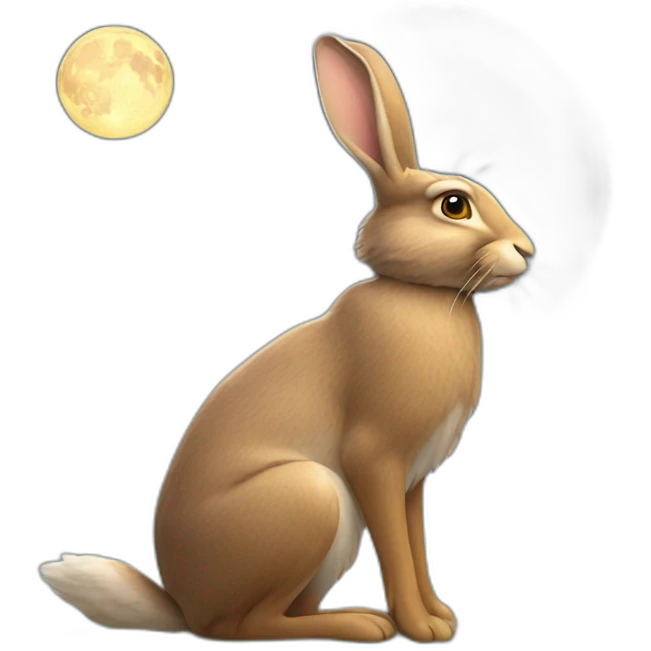 Hare looking at the  moon gazing emoji