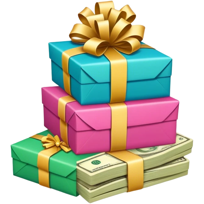 Gift Exchange: A small stack of wrapped gifts or Eidiya (money envelopes) placed on a table to symbolize Eid traditions. emoji