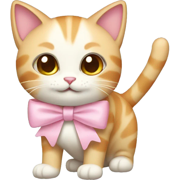 Cat with a light pink bow on emoji