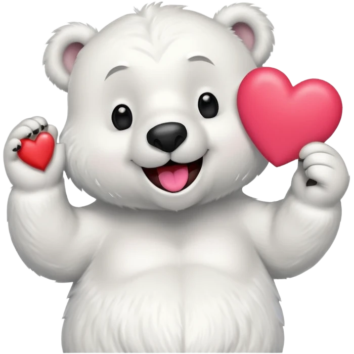 Create a goofy polar bear mascot , holding a large red heart emoji