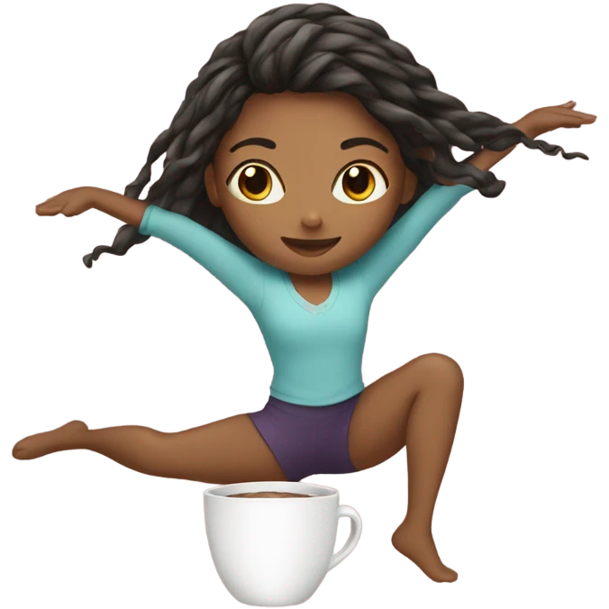 Girl doing a split with a cup on her hair emoji