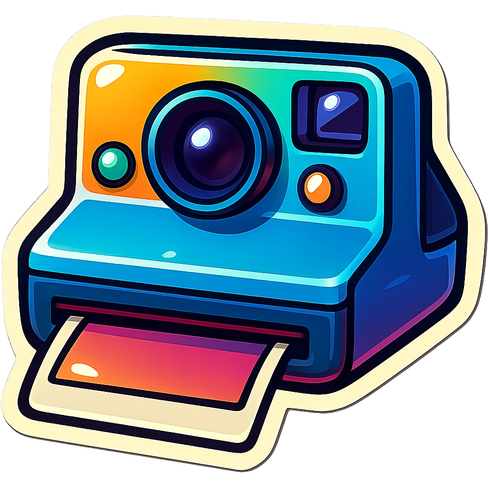 instant camera, retro sticker style, bold outlines, colorful and playful, vintage vibe emoji