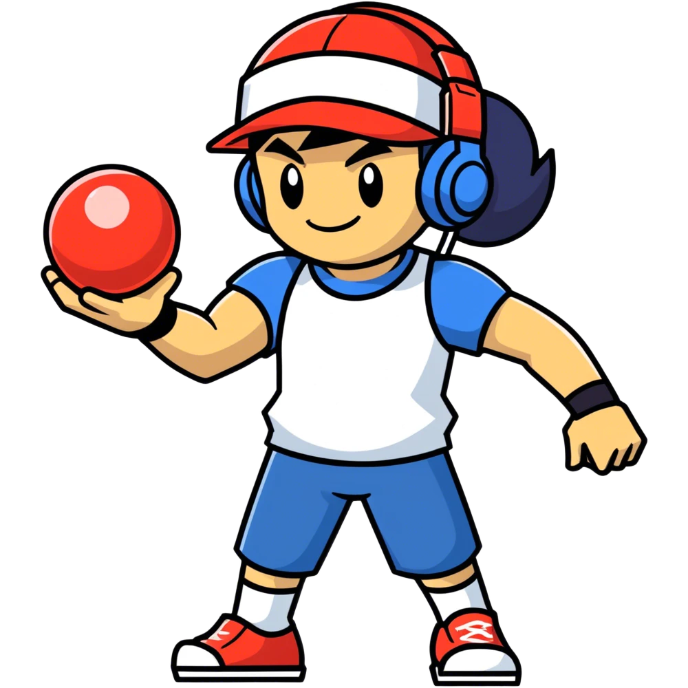 Hot handsomeb muscular 6ft tall smiling happy clean shaven Ash Ketchum being a  dj and his music rocks while holding his pokemon ball emoji