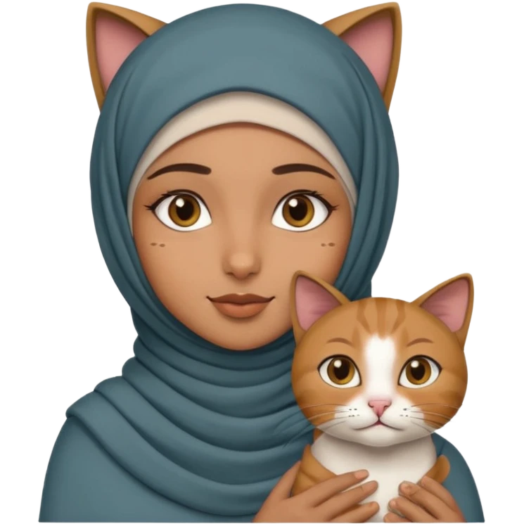 Arabic hijab girl with a brow hijab and her cat emoji
