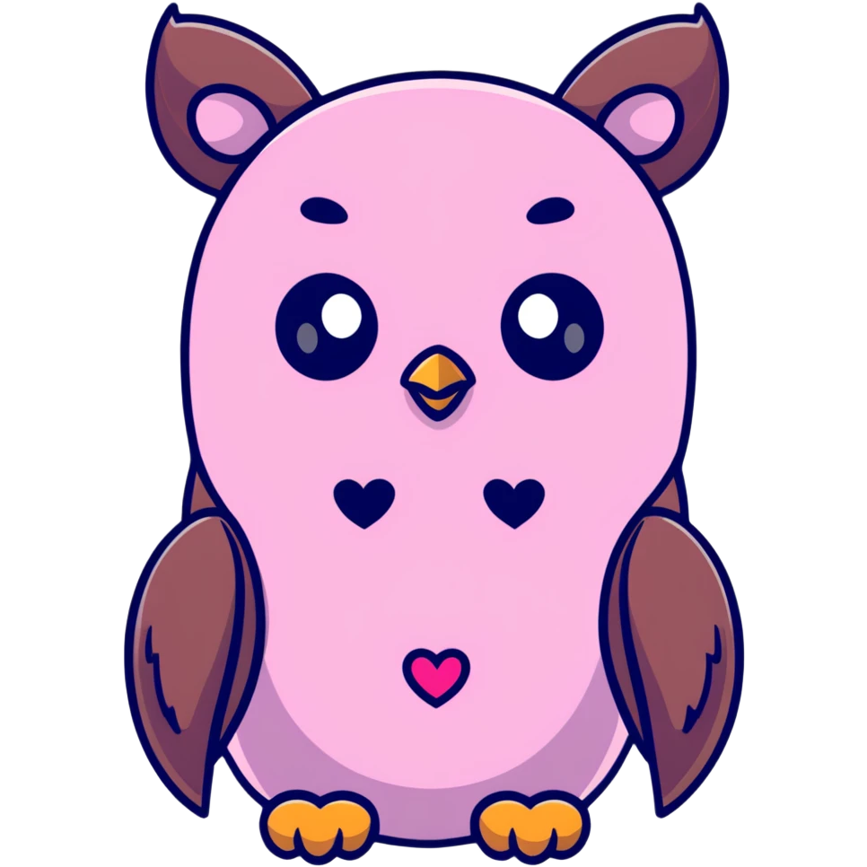 a pink owl in love with a bear, heart eyes, romantic emoji