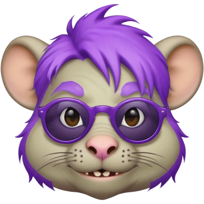 Troll rat with purple hair and sunglasses emoji