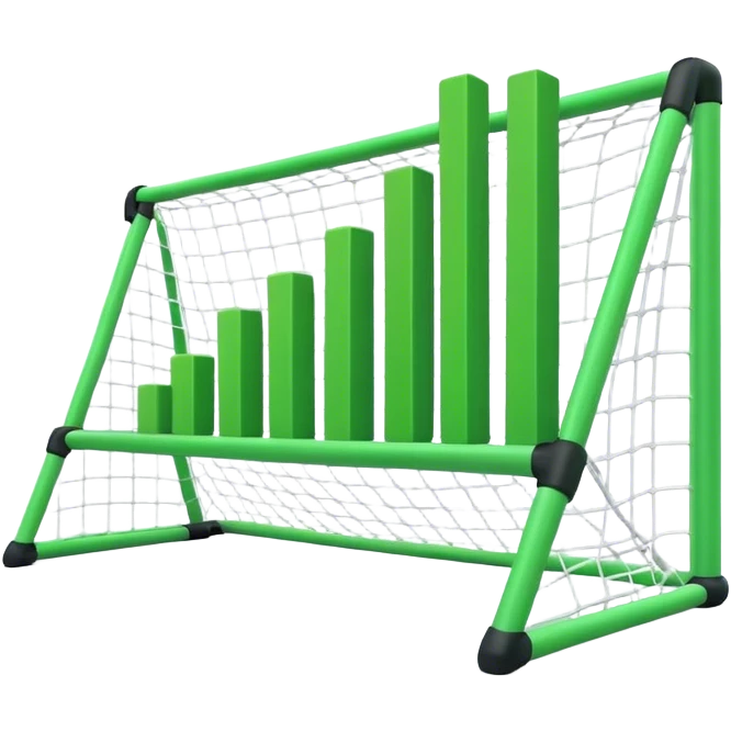 Cinematic realistic green 3d growing bar graph in a soccer goal emoji