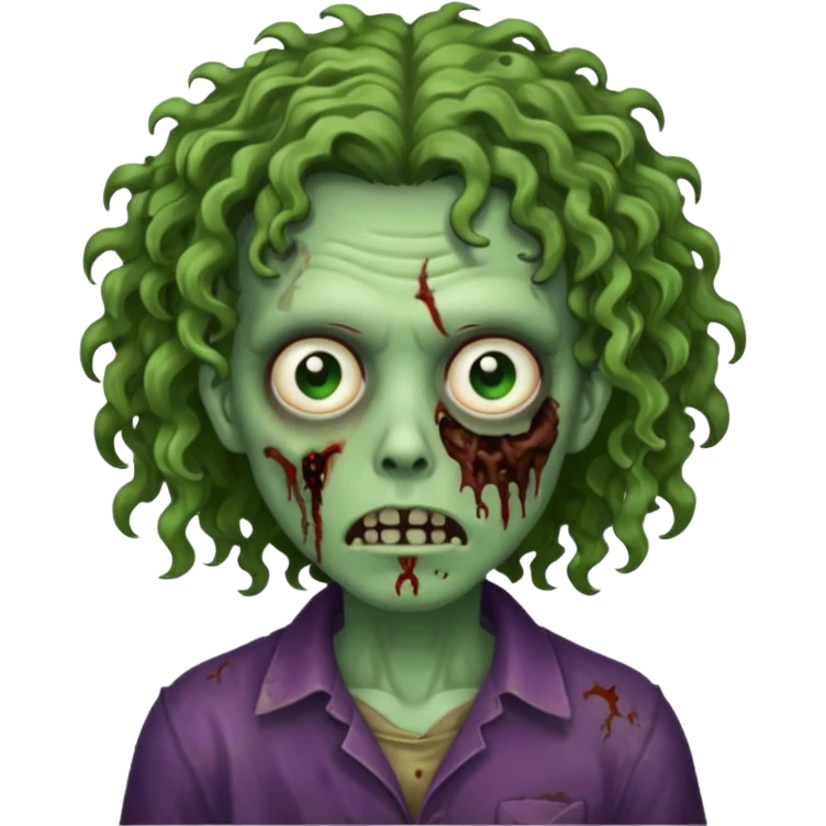 Zumbi de cabelo médio cacheado emoji