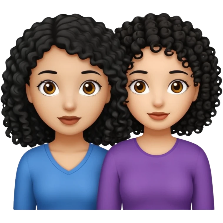 2 girl best friends. One who is African american with black hair and dark brown eyes. one who is white with curly dark brown hair and dark brown eyes. emoji
