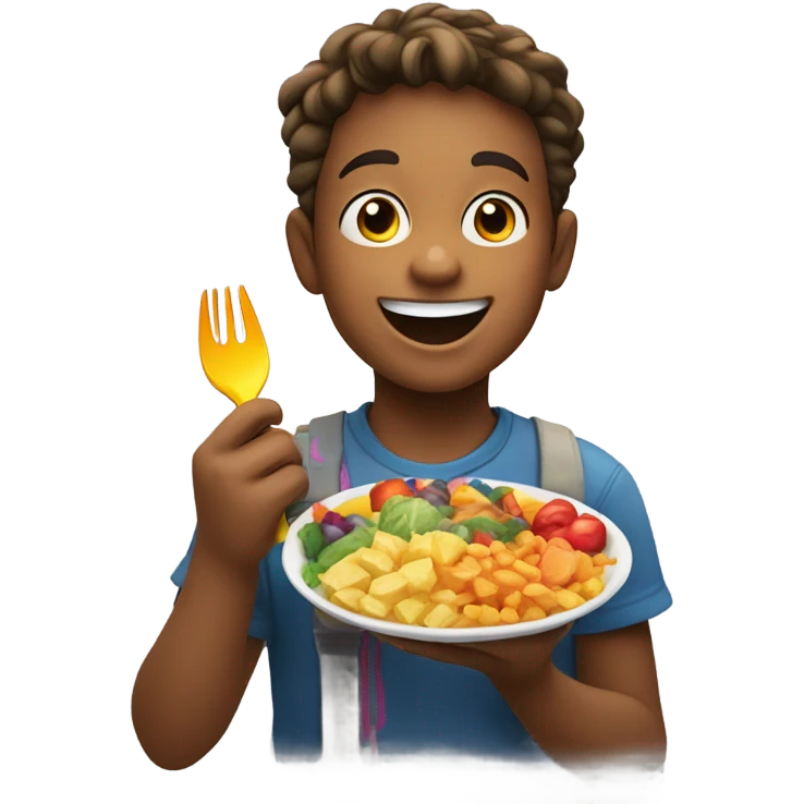 boy enjoying food with smile emoji