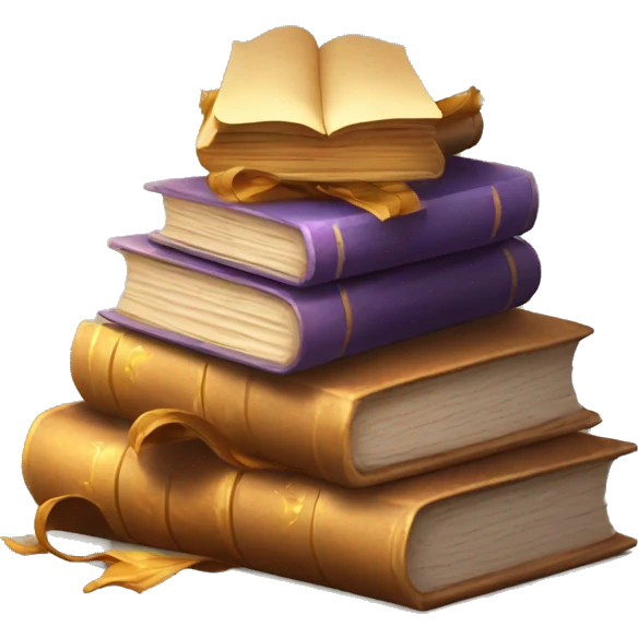 pile of books and magic spell scrolls emoji