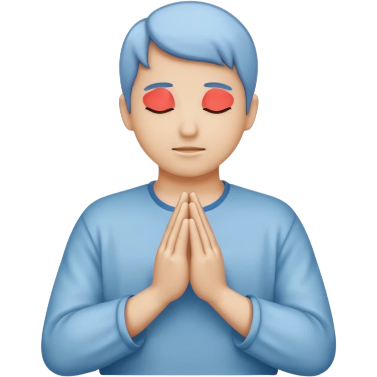 Two hands in prayer pose, muted blue outline, beige fill, soft glow, apple emoji style, PNG, transparent background emoji