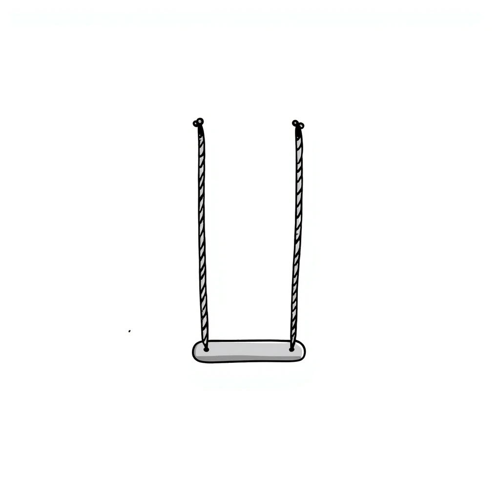 a children's swing with ropes and a seat, playful and safe design, pastel colors dd9fb0, ffc6d3, a3bfc9, c4bee2, f1b091, detailed hand-drawn doodle style emoji