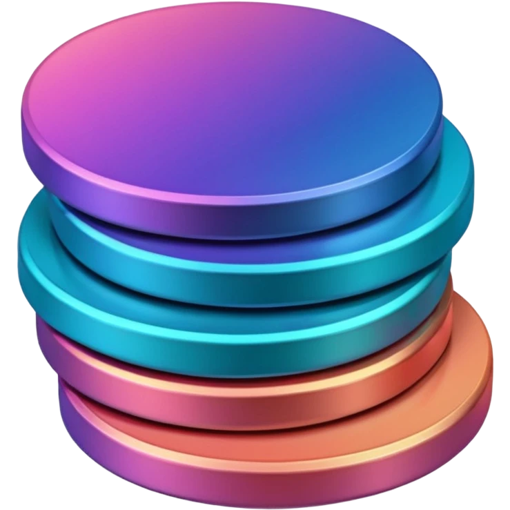 Stack of coins in gradient of turquoise, blue, pink, purple, and coral color withut letters emoji
