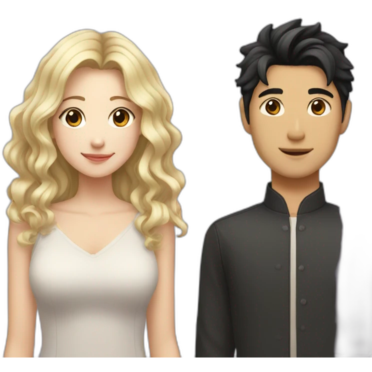 blonde wavy hair girl and japanese boyfriend with dark hair emoji