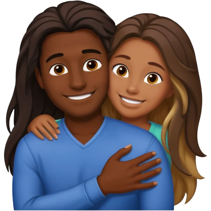 dark skin girlfriend hugs mixed boyfriend with long hair  emoji