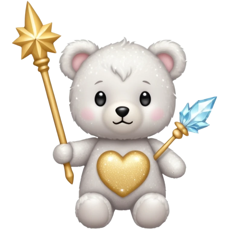 White Fairy glitter teddy with wand  emoji